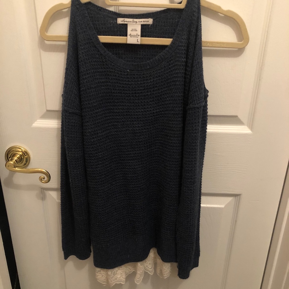 American Rag Cold Shoulder Sweater w/ Lace Trim